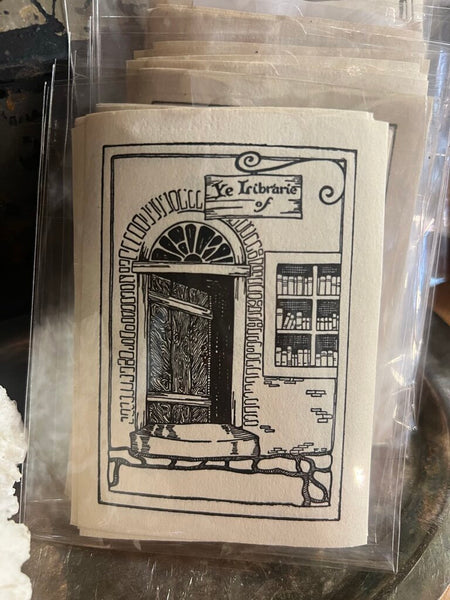Vintage Library Bookplate Adhesive Label~ Set of 5~ 3" w x 4.25" l