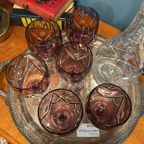VINTAGE AMETHYST CUT GLASS BAR WARE SET OF 6