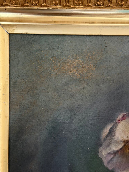 1594 Antique Peony Painting On Canvas (double sided veggies on back)