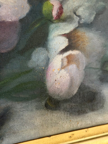 1594 Antique Peony Painting On Canvas (double sided veggies on back)