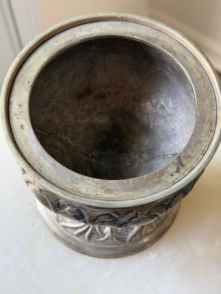 1347 Heavy Silvered Iron Pedestal Planter/Candle Vessel