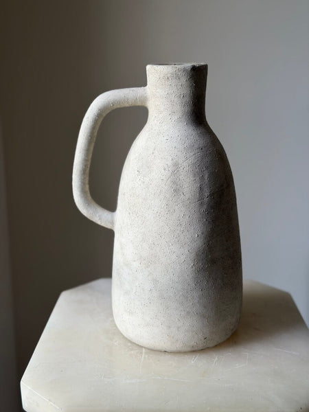 1598 Beige Pottery Jug w/ Handle