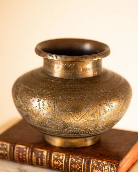 0233 Antique Egyptian Engraved Brass Vessel