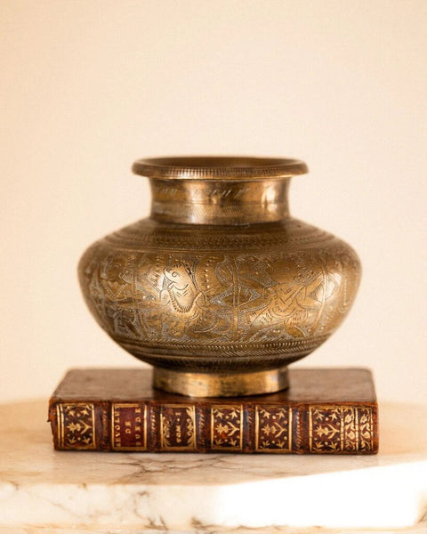 0233 Antique Egyptian Engraved Brass Vessel