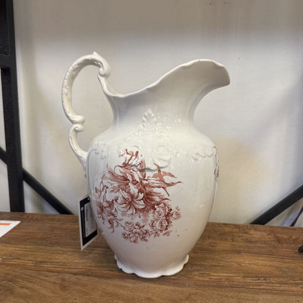 VINTAGE LARGE BROWN AND WHITE PITCHER