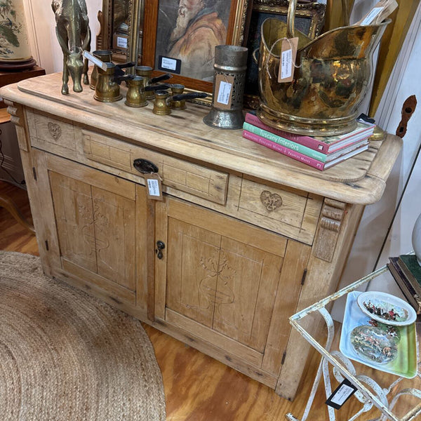 Antique Scandinavian Bleached Pine Folk Art Sideboard 49x18x32 STORE PU ONLY