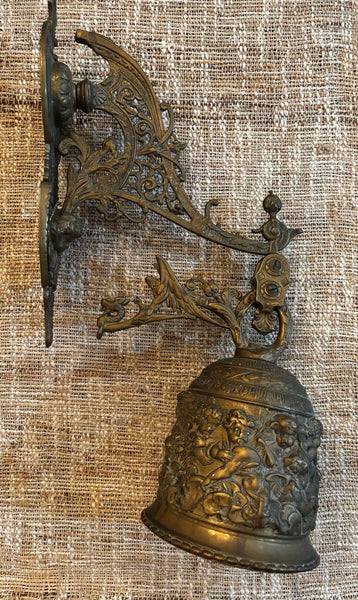 Vintage Solid Brass Wall-Mounted Ornate Scroll Bracket Bell