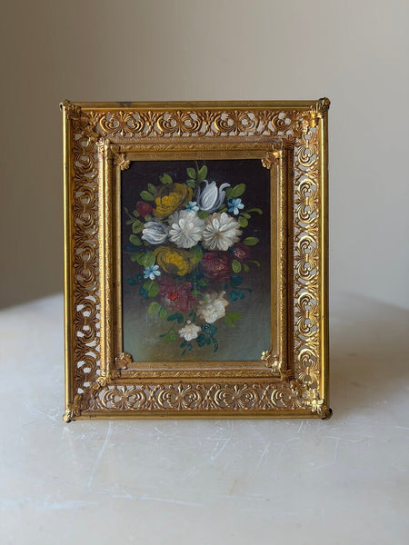 1687 Mini floral on tin in ornate gold frame