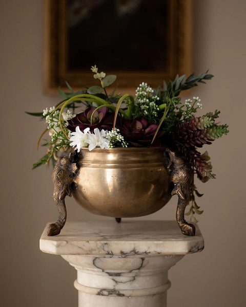 0652 Heavy Antique Bronze Elephant Planter