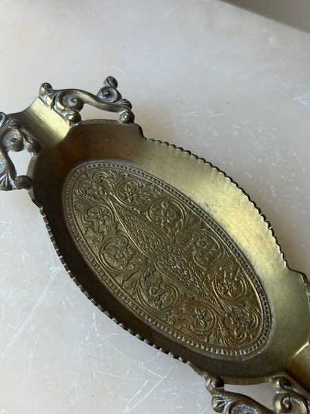 1676 Ornate Brass Etched Dish