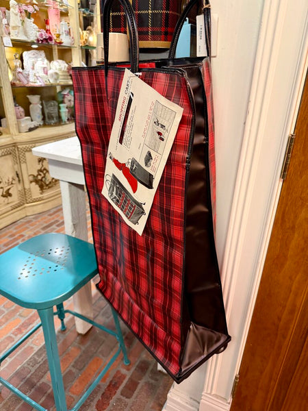 JFV ~ Vintage large plaid vinyl shopping cart on wheels