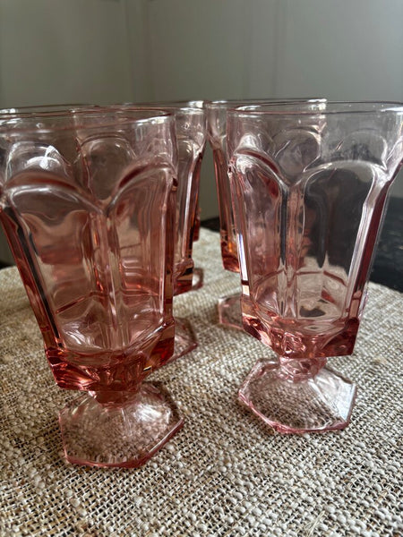 VTG SET 6 FOSTORIA PINK 10 OZ. FOOTED GLASS GOBLET