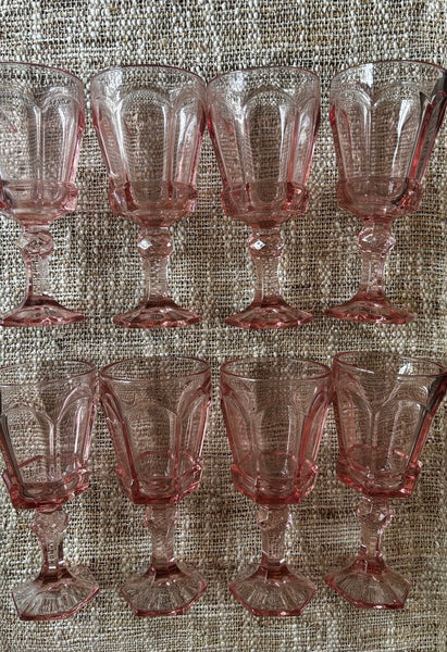 Vintage Fostoria Pink Wine/Water Glasses 8 Pc