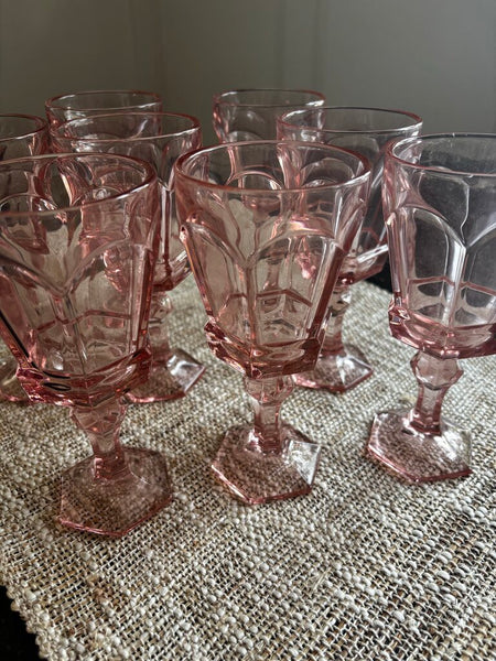 Vintage Fostoria Pink Wine/Water Glasses 8 Pc