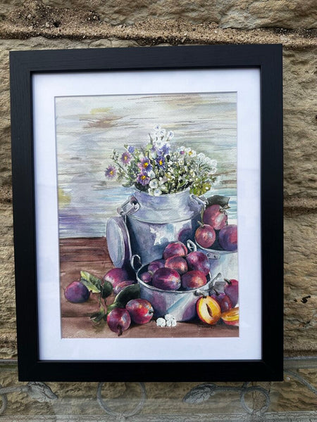 Lovely Watercolor Art Farmhouse Table Original Art By S. Sander 13x16 Framed