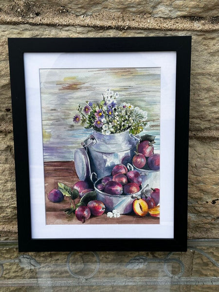 Lovely Watercolor Art Farmhouse Table Original Art By S. Sander 13x16 Framed