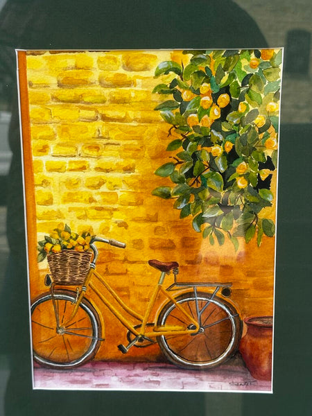 Beautiful Water Color Original Art In The Shadows Of The Lemon Tree By: S. Sander 13x16 Framed