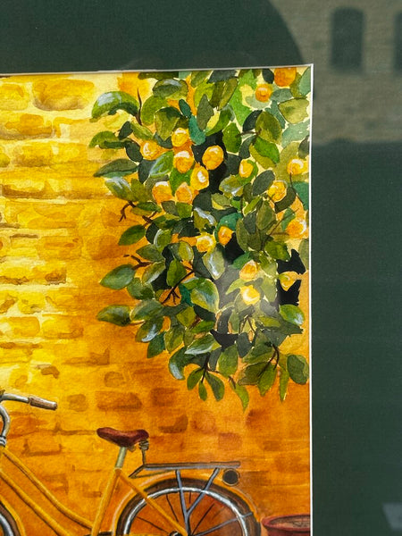 Beautiful Water Color Original Art In The Shadows Of The Lemon Tree By: S. Sander 13x16 Framed