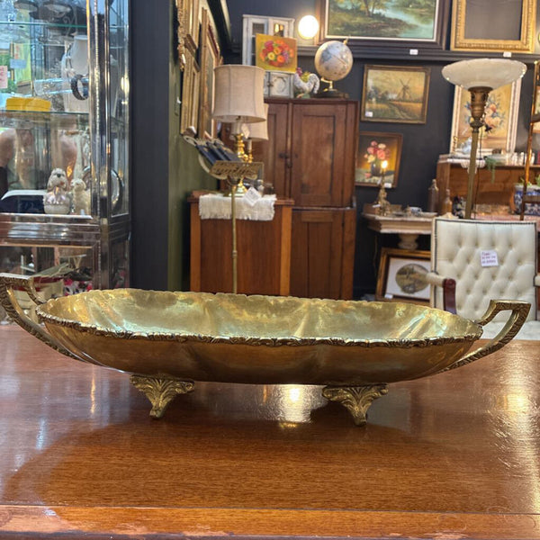 Vintage Brass Elongated Footed Bowl 8" x 21"