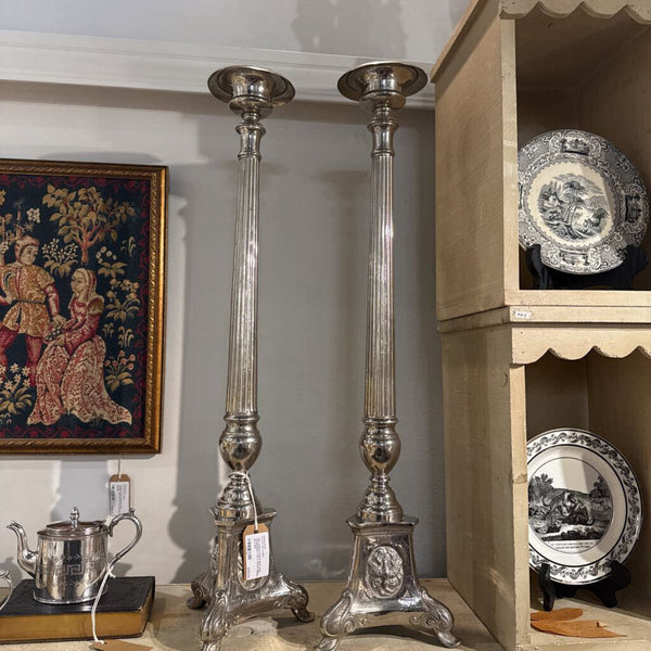 19th century French silver plate candlesticks from a church. Selling as a pair