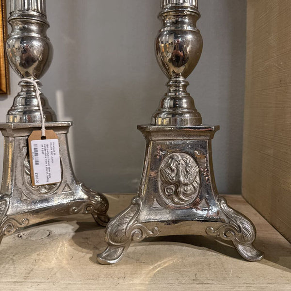 19th century French silver plate candlesticks from a church. Selling as a pair