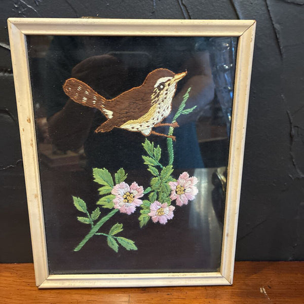 Vintage Bird Embroidery Artwork 9.5 x 8