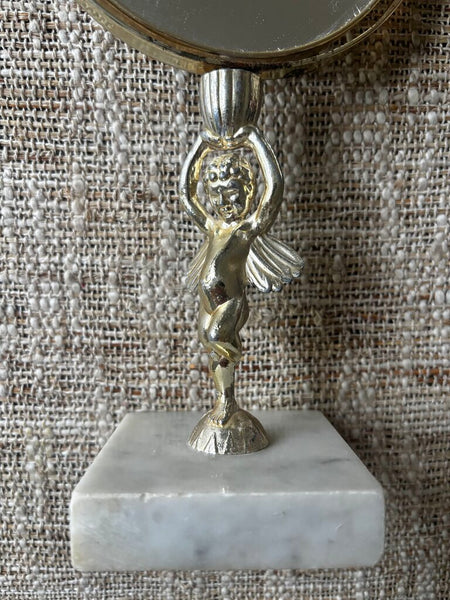 Vintage Cherub Vanity Mirror with Italian Marble Base 11.5H