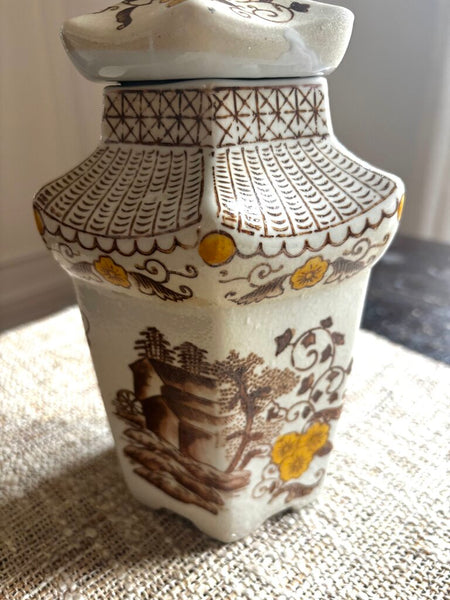 Vintage Chinese Porcelain Pagoda Phoenix Lidded Jar