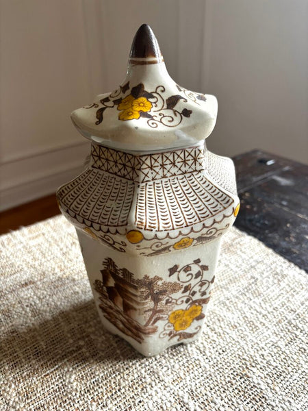 Vintage Chinese Porcelain Pagoda Phoenix Lidded Jar