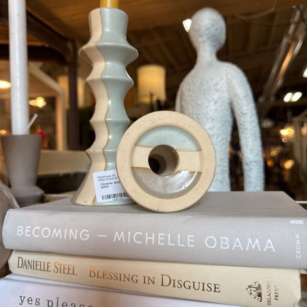 Ceramic stripe candle holders (pair)