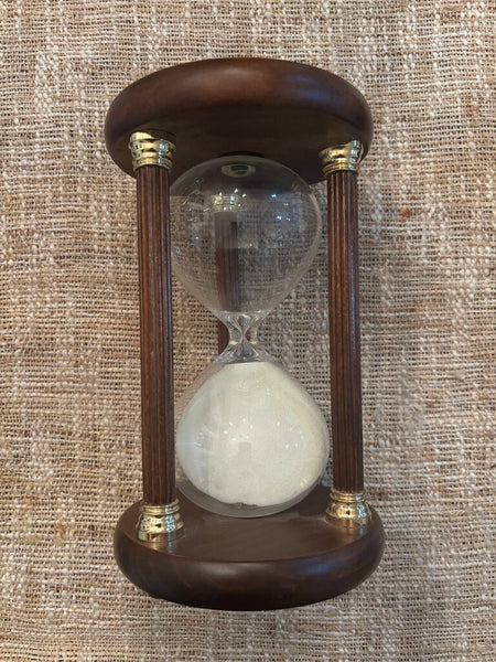 Vintage Wood Hourglass w/ Brass Accents
