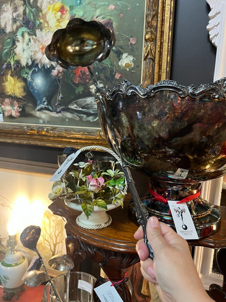 Vintage Silver Plate Punch Bowl w Ladle & Cups
