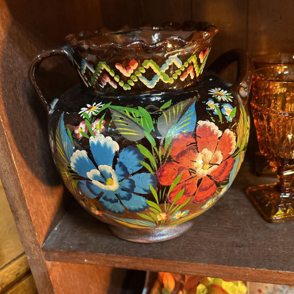 Vintage Mexican Redware Hand Painted Jug