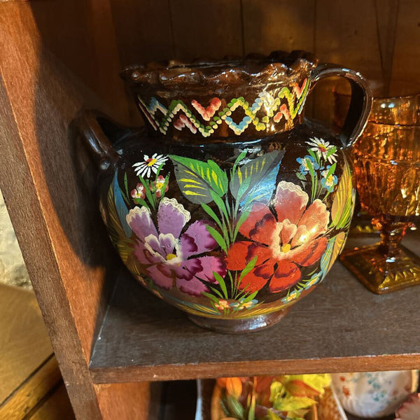 Vintage Mexican Redware Hand Painted Jug