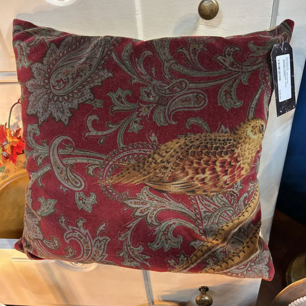Vintage handmade velvet pheasant pillow
