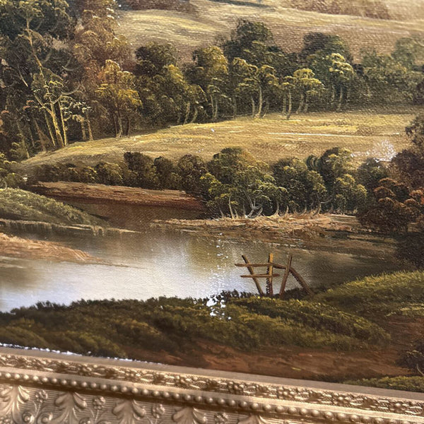 ANTIQUE OIL PAINTING MOUNTAIN LANDSCAPE 23.5 x 19.5"