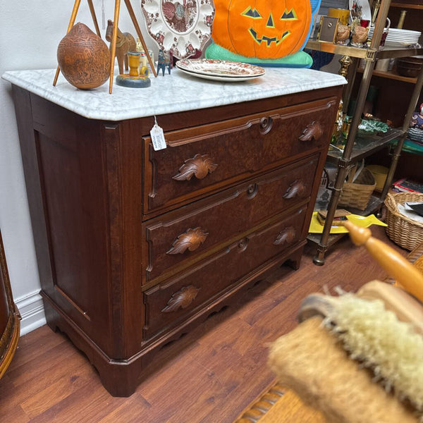 1800s scallop and dowel marble top dresser 43 x 18 x 33.5 tall. In store pick up only