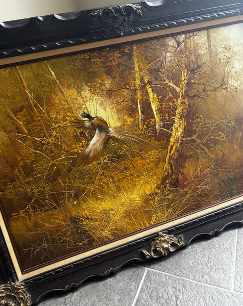 Vintage Framed Painting of 'Pheasant in Flight" by Ferdinand 45x32 (in store PU)