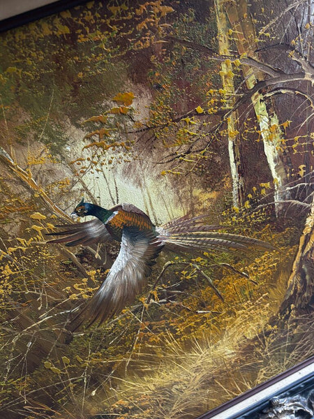 Vintage Framed Painting of 'Pheasant in Flight" by Ferdinand 45x32 (in store PU)