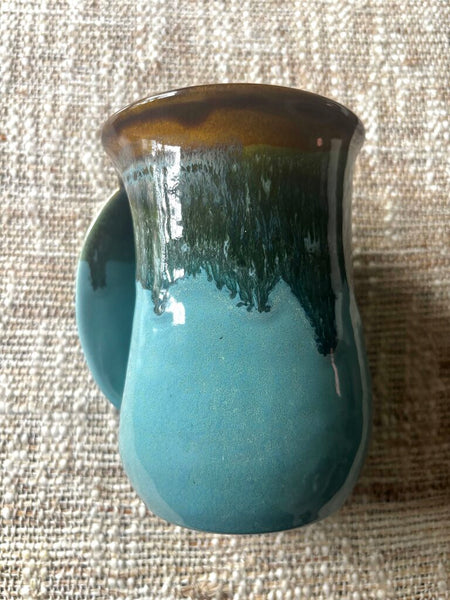 Handwarmer Pottery Mug Coffee/Tea Cup Blue and Brown Glaze