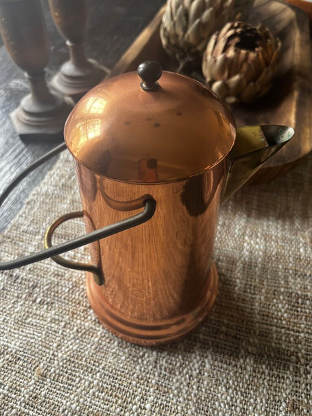 Vintage Copper Over Aluminum Coffee Pot W/Brass Handles