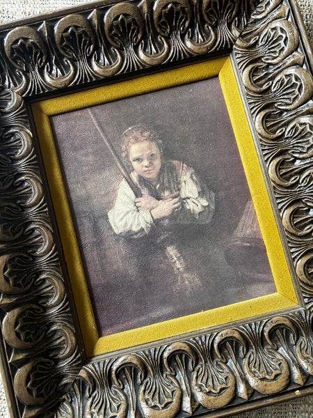 Vintage Framed REPRODUCTION OF REMBRANDT'S "A GIRL WITH A BROOM" 16 x 14
