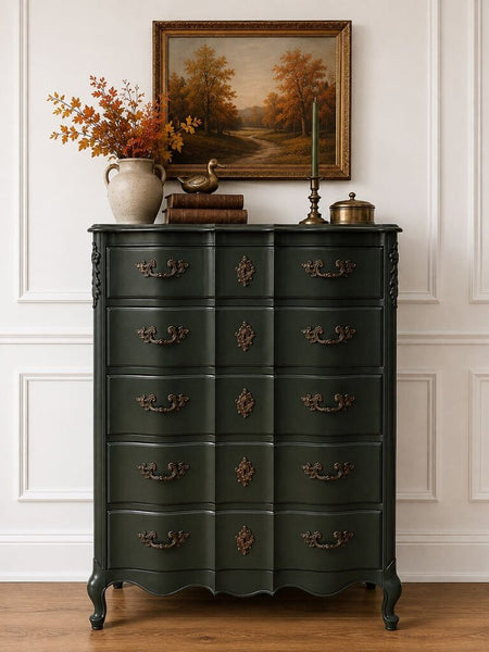 Vintage Green Tallboy w/ Gilt Hardware 33" x 49" x 21" IN STORE PICKUP ONLY
