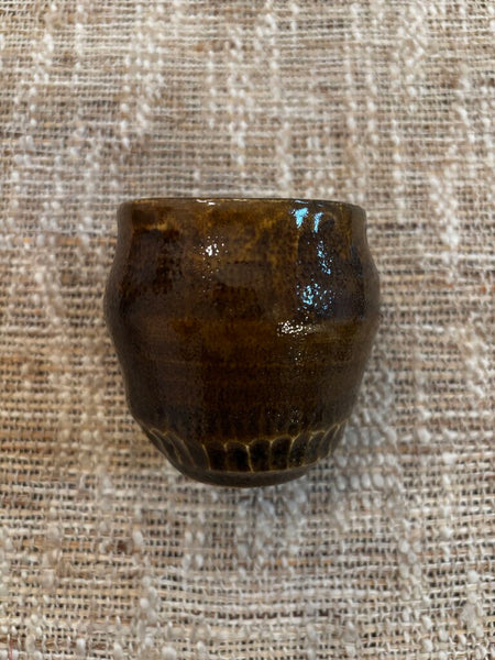 Vtg Stoneware Brown Pot 3H