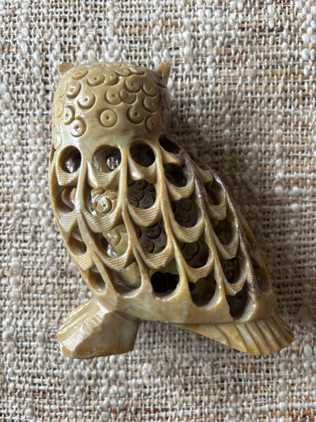 Vtg Hand Carved Soapstone Owl With Baby Inside Statue