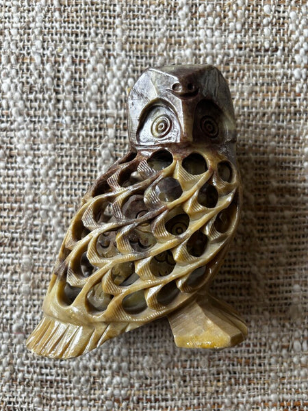 Vtg Hand Carved Soapstone Owl With Baby Inside Statue