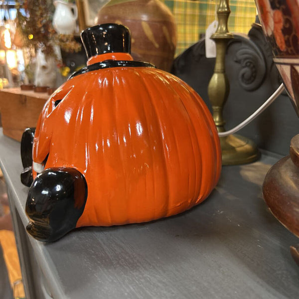 Vintage Ceramic Light up Jack-O-Lantern w Tophat
