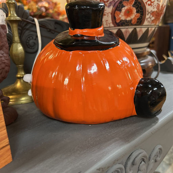 Vintage Ceramic Light up Jack-O-Lantern w Tophat