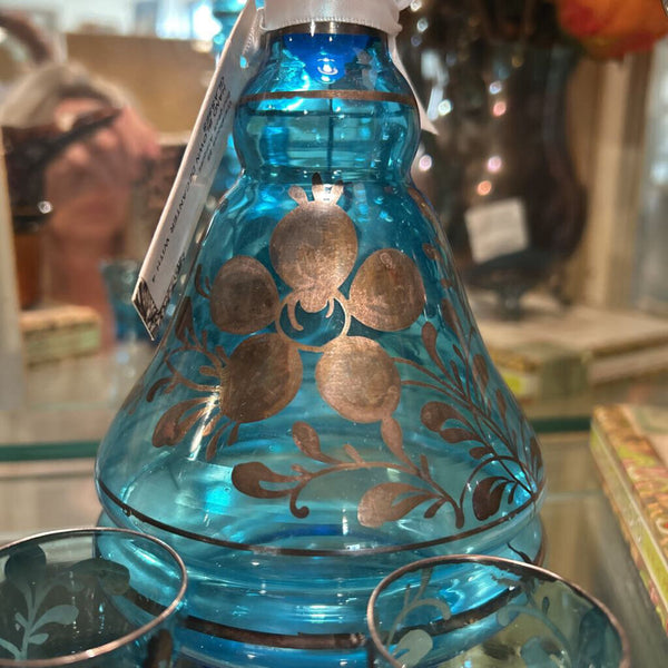 HAND BLOWN DECANTER WITH 4 GLASSES