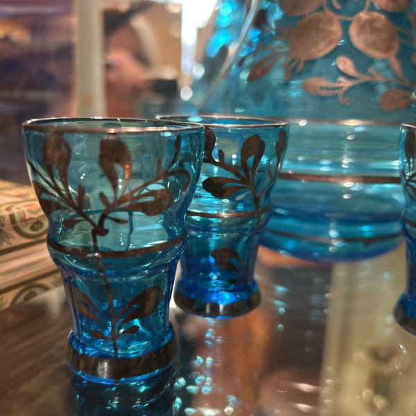 HAND BLOWN DECANTER WITH 4 GLASSES
